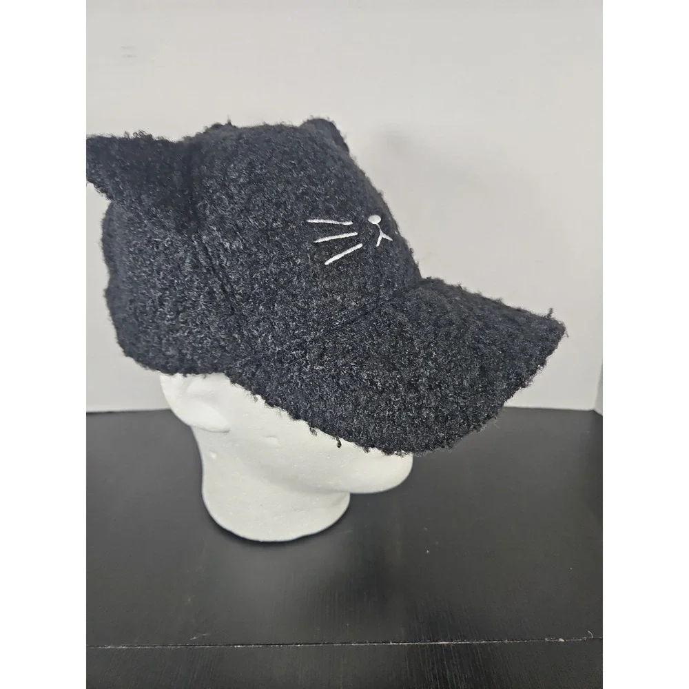 David And Young Cap Black Cat With Ears, Fuzzy, Strap Back, New With Tags